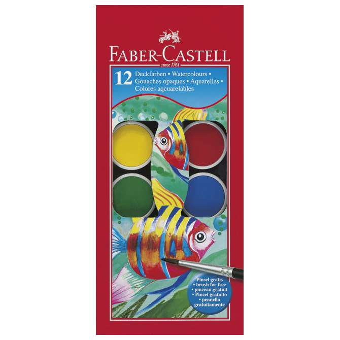 Boja vodena fi 24 mm 12boja+kist Faber-Castell 125017 blister