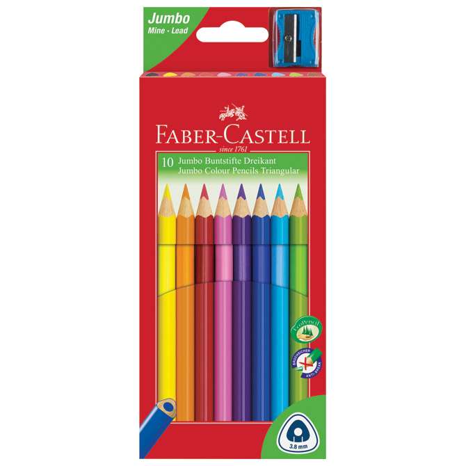 Boje drvene  10boja trokutaste +šiljilo Faber-Castell 116510 blister