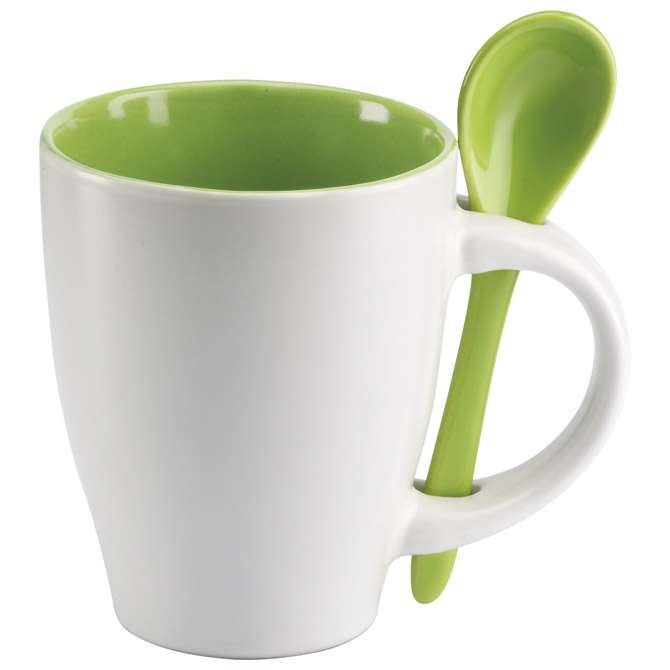Šalica 250 ml sa žličicom bijela/zelena!!