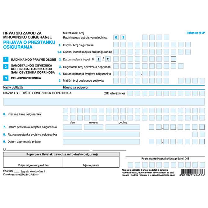 Obrazac M-2P/E prijava o prestanku osiguranja pk10 Fokus