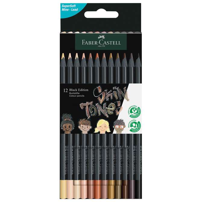 Boje drvene  12boja trokutaste Black Edition Skin tones Faber Castell 116414 blister!!