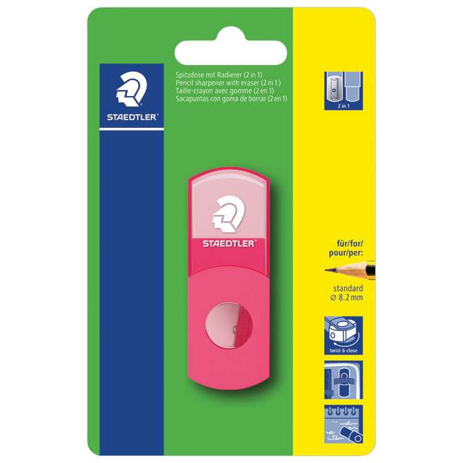 Šiljilo-gumica pvc s pvc kutijom 1rupa Staedtler 511SEF20BK neon roza blister!!