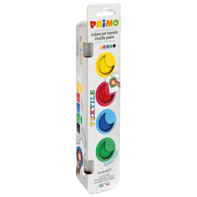 Boja tempera za tekstil 25 ml u čaši 6 boja Primo 4101TX6E blister