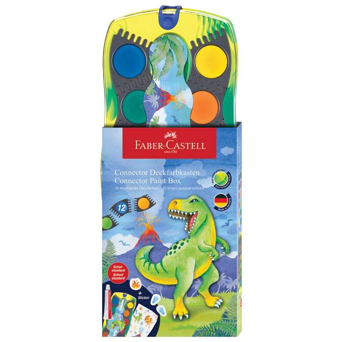 Boja vodena fi 24 mm 12 boja + bijela tempera Connector Dino Faber Castell 125036