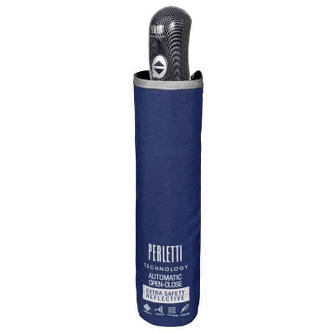 Kišobran automatik (otvaranje+zatvaranje) sklopivi s plast.drškom Technology Perletti 21823 pla/refl.rub