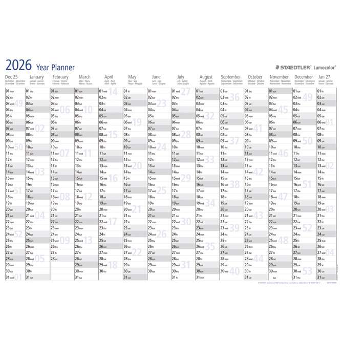 Ploča planer godišnji za 2026.Lumocolor Staedtler 641 YP-1 26!!